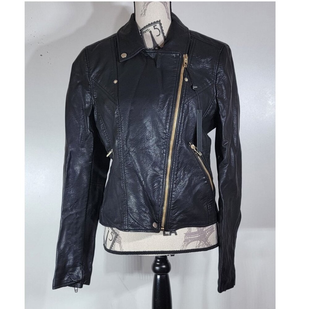 BLANKNYC Black Faux Leather Moto Jacket, Womens Size Large